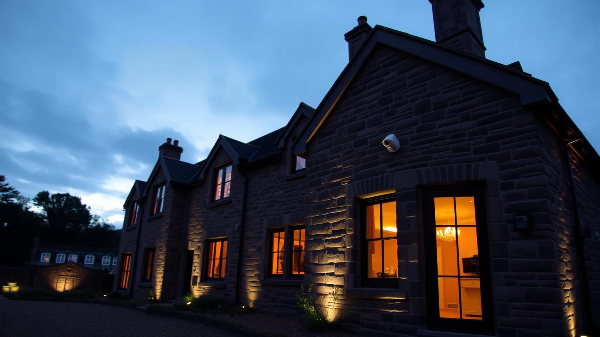 Sandstone home near Glasgow with integrated door entry and security lighting